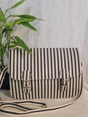 Navy and White Striped Crossbody Satchel